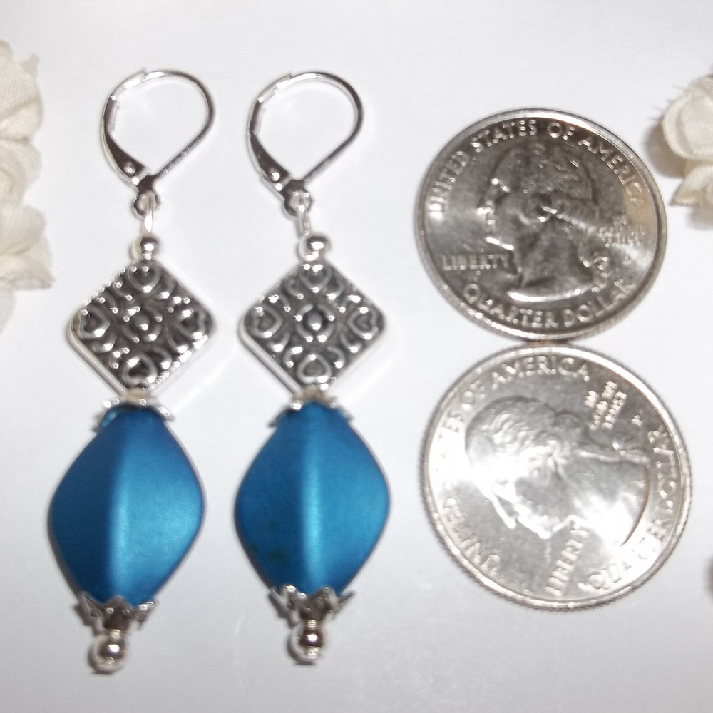Long Blue & Silver Statement Earring Set Fashion Jewelry Accessory Gift NWT 4745 - Picture 2 of 10